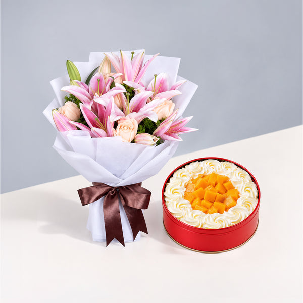 Lily Bouquet + Golden Mango Tin Cake Bundle